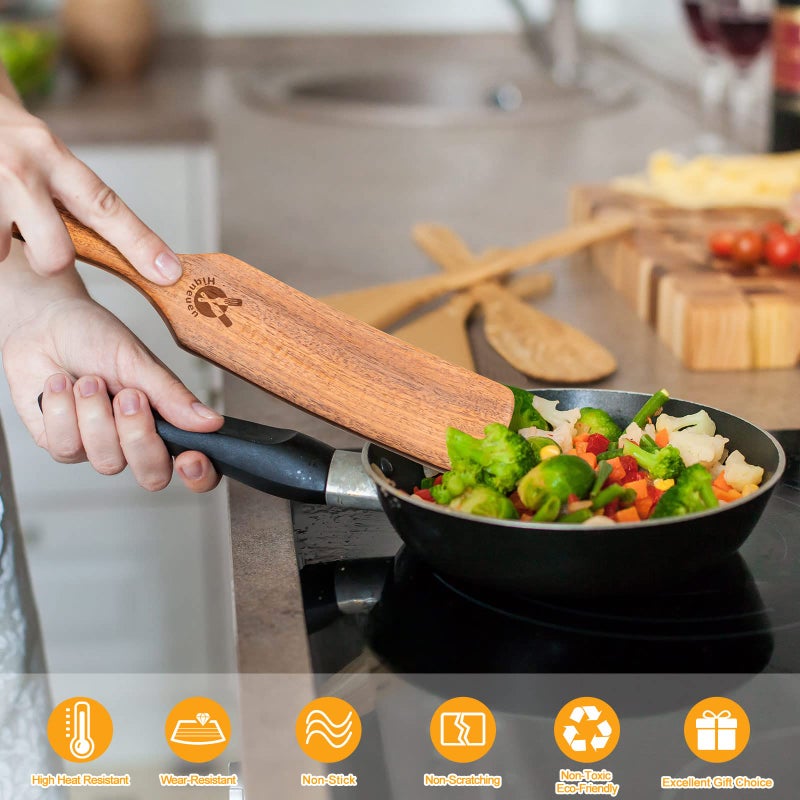 ICSTI Spurtles Kitchen Tools Wooden  7Pcs Wooden Spurtle Spatula Set  Natural Premium Acacia Wooden Spoons for Cooking  Heat Resistant Cooking Utensil for Nonstick Cookware  Spurtle for Sourdough Starter - Image 4
